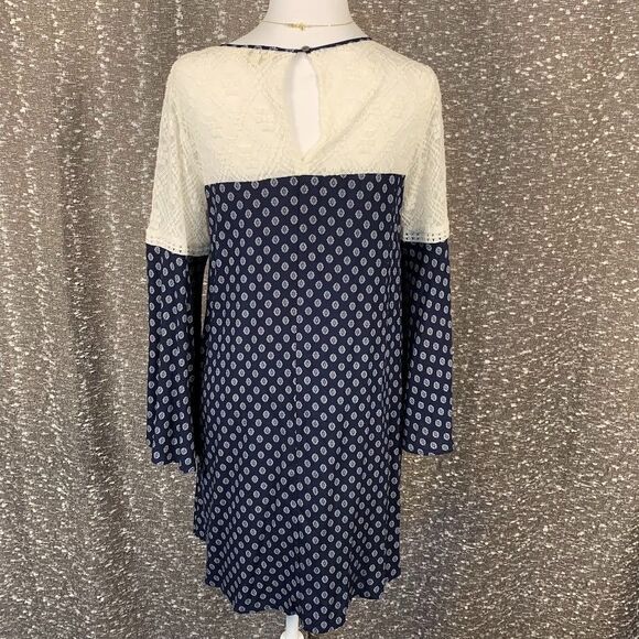 Umgee Lace Bell Sleeve Boho Blue Mini Dress Women's‎ Small - Picture 4 of 12